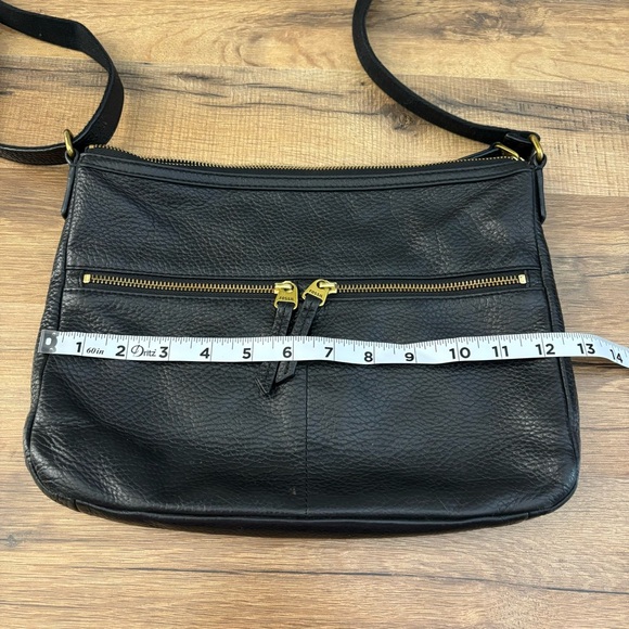 Fossil Elise Crossbody Bag Black Pebbled Leather Slim 3 Zipper Adjustable - Picture 11 of 13